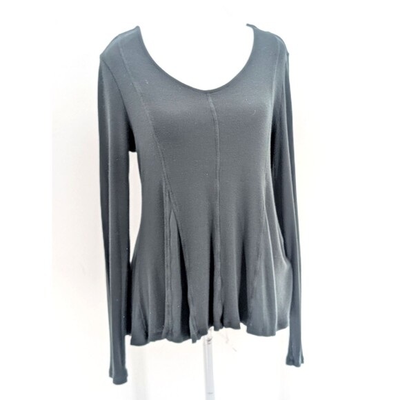 Cable & Gauge Dark Emerald Green Long Sleeve Flowy Round Neck Blouse Size Medium - Picture 2 of 8
